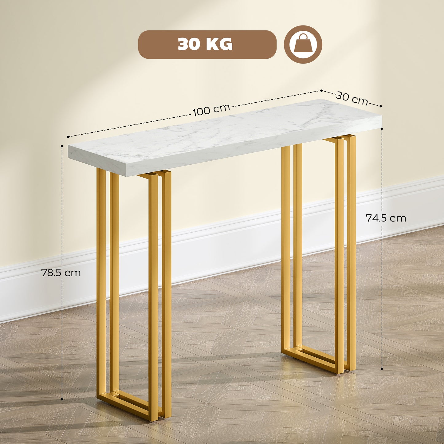 HOMCOM 100 cm Console Table With Faux Marble Top Narrow Entryway Table Anti-Tipping Device White