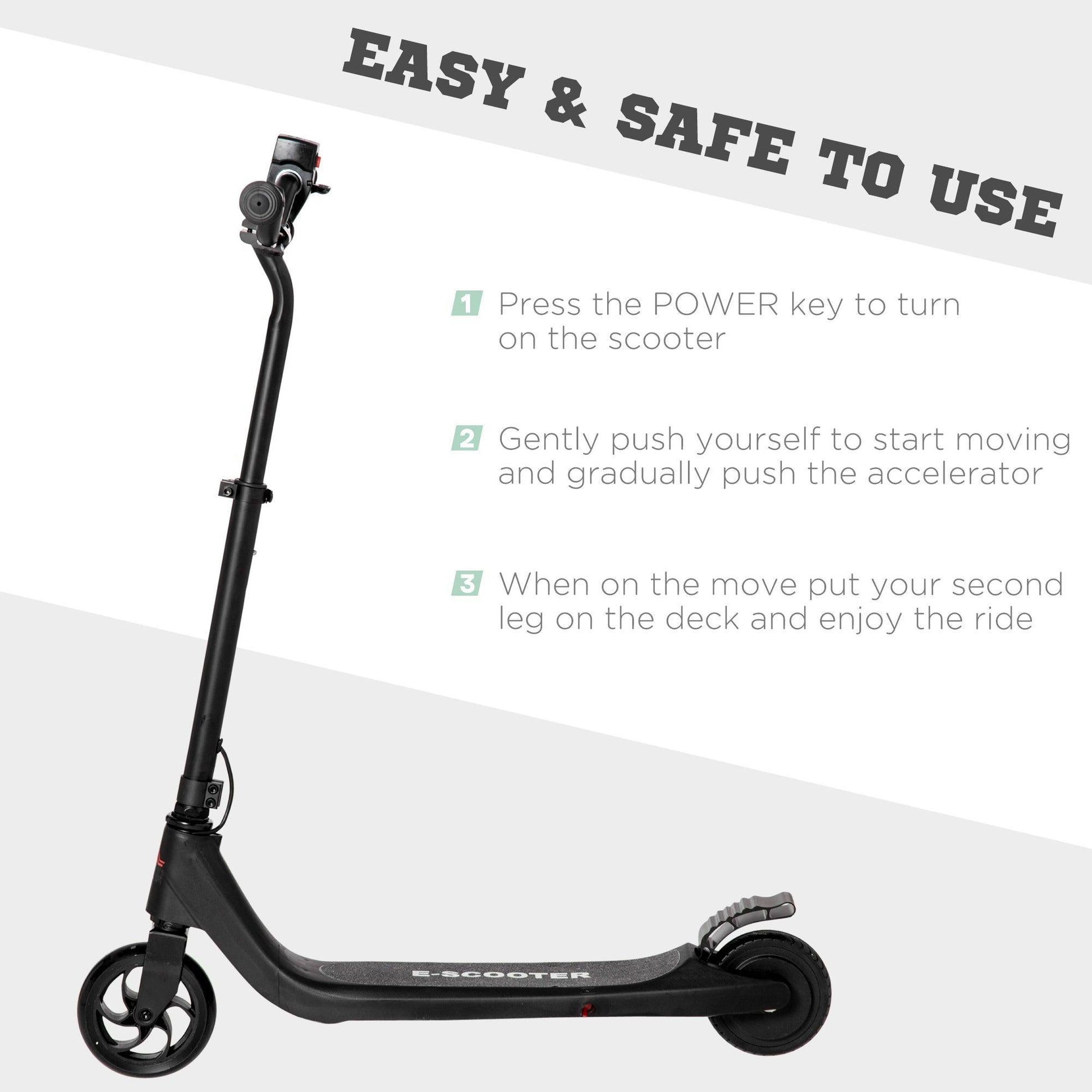 HOMCOM Electric Scooter - Adjustable Height, Rear Brake, Black - ALL4U RETAILER LTD