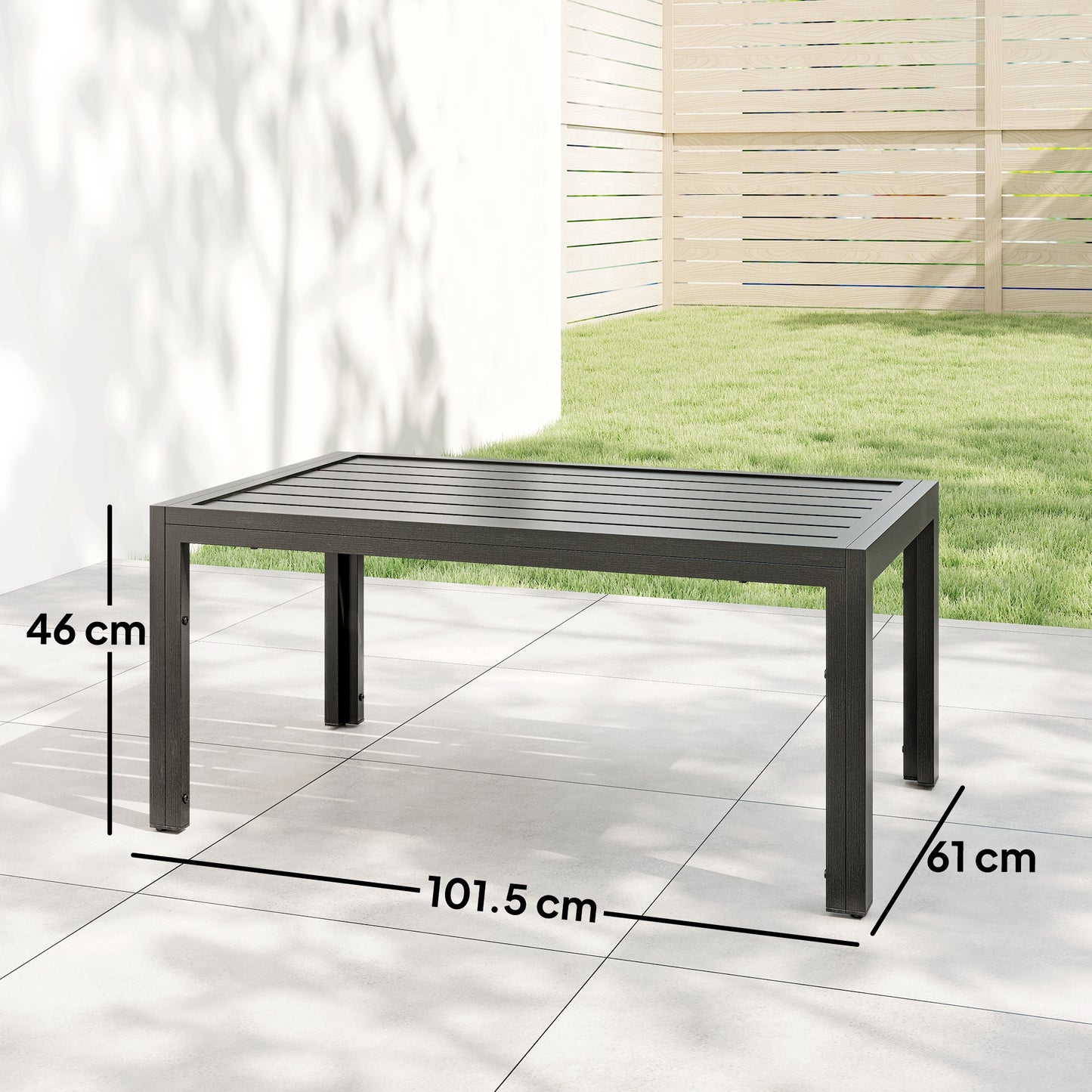 Outsunny Outdoor Rectangular Side Table With Steel Frame And Slat Tabletop For Garden Balcony Grey