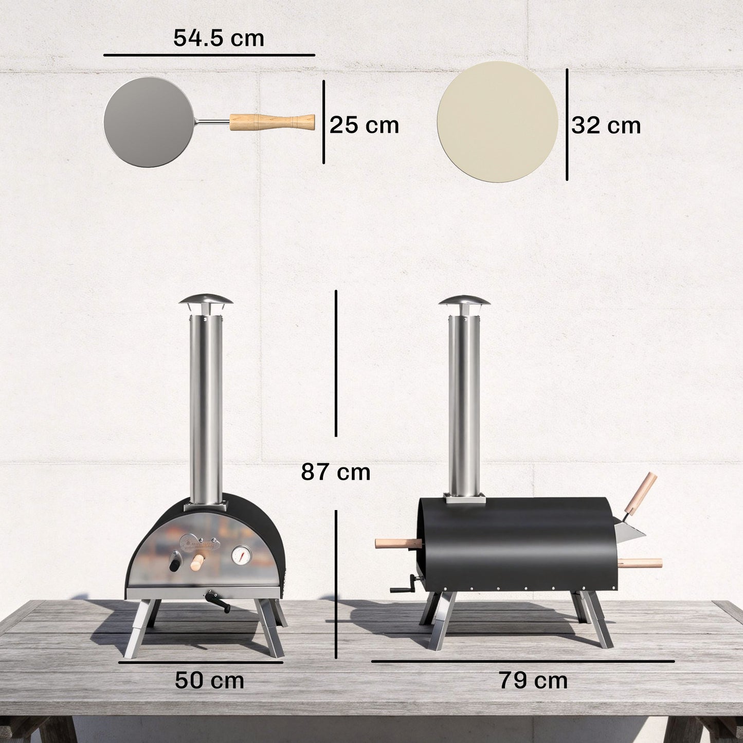 Outsunny Outdoor Pizza Oven With Foldable Legs Pellet Wood Fired 12 Inch Rotating Stone And Peel