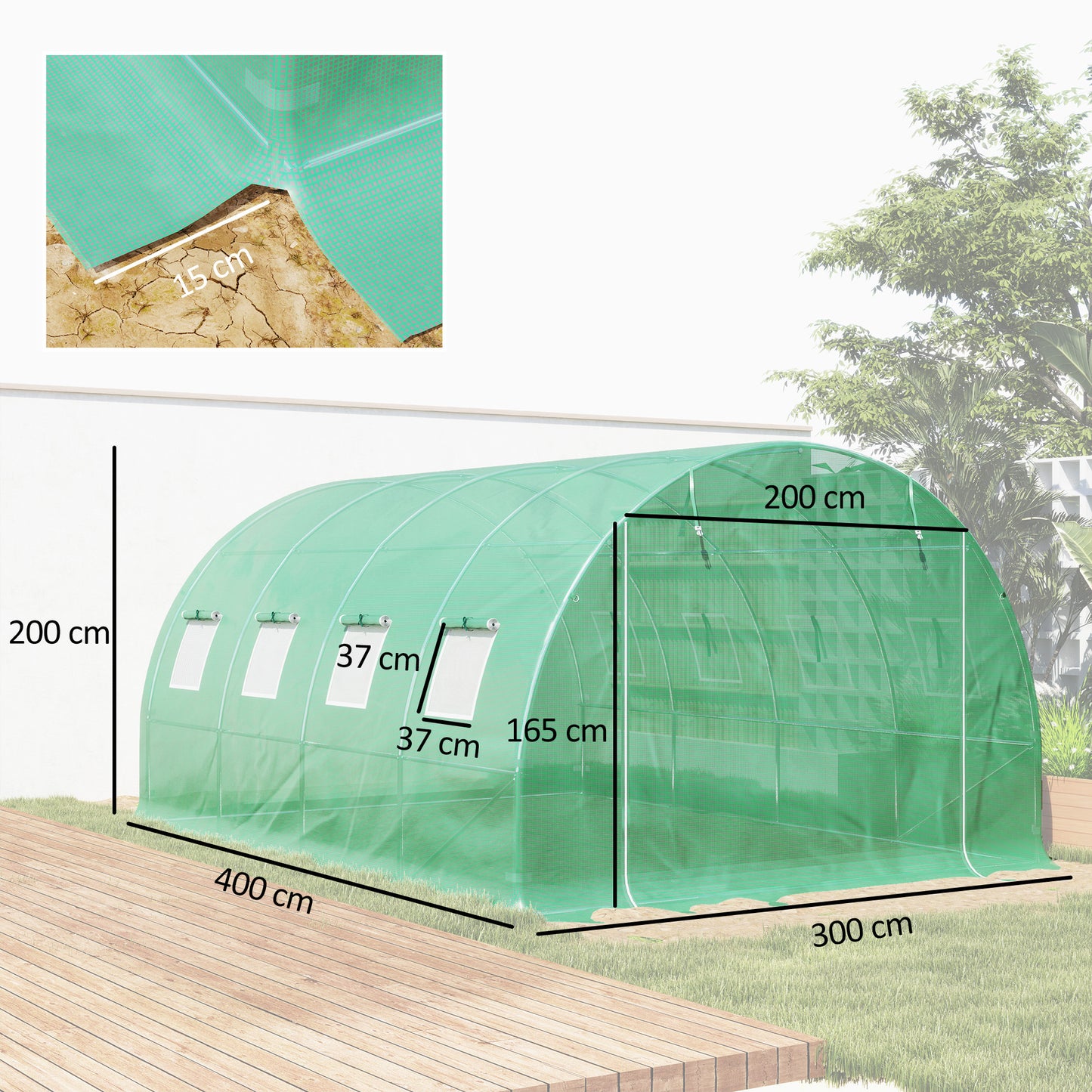 Outsunny 4 X 3 X 2m Polytunnel Greenhouse Replacement Cover Only PE Mesh With Roll Up Windows And Door