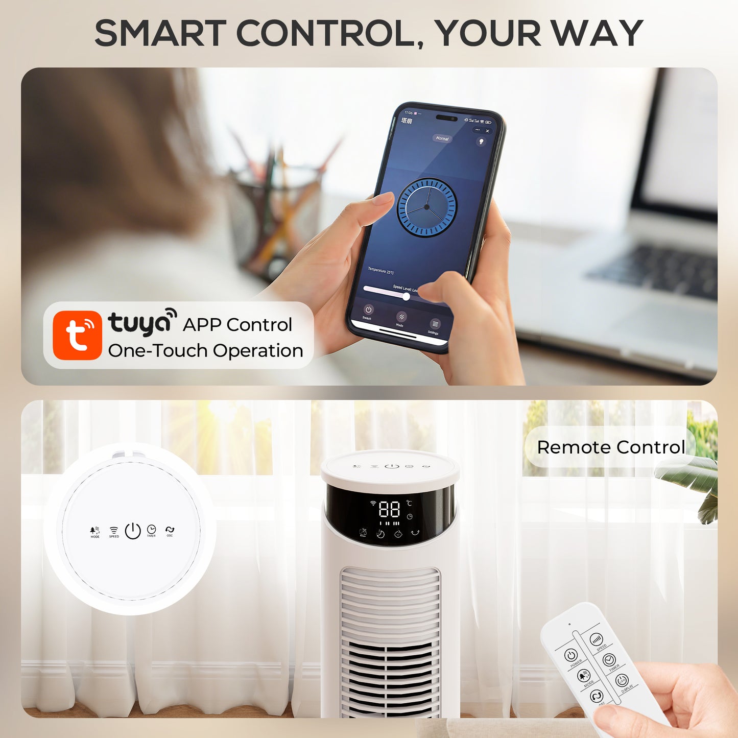 HOMCOM Smart WiFi Tower Fan With App Control Remote 116 cm Tall White Quiet Sleep Mode