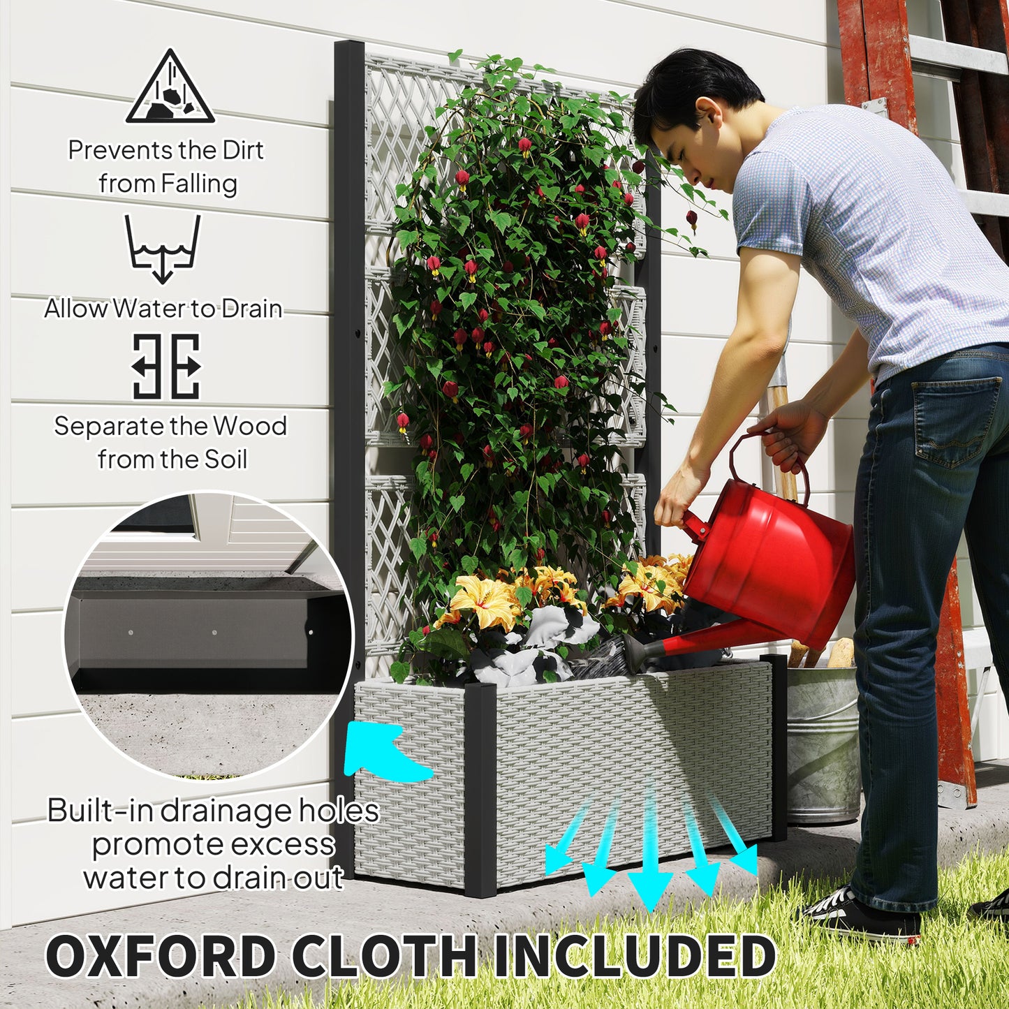 Outsunny Garden Planter Box With Trellis Liner For Climbing Plants Vegetables Flowers 90x35x148 Cm Mixed Grey