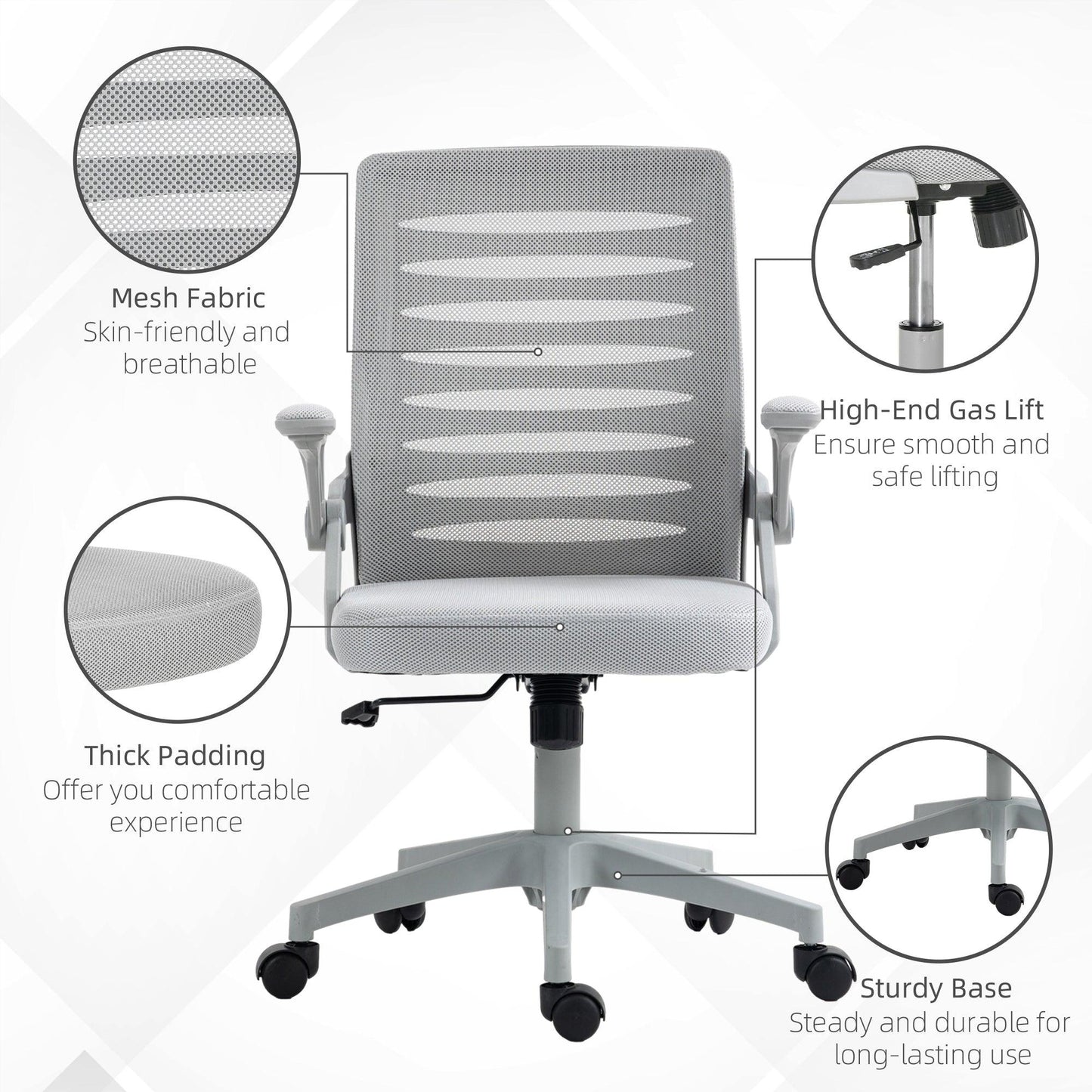 Vinsetto Mesh Office Chair, Swivel Task Computer Chair for Home with Lumbar Support - ALL4U RETAILER LTD