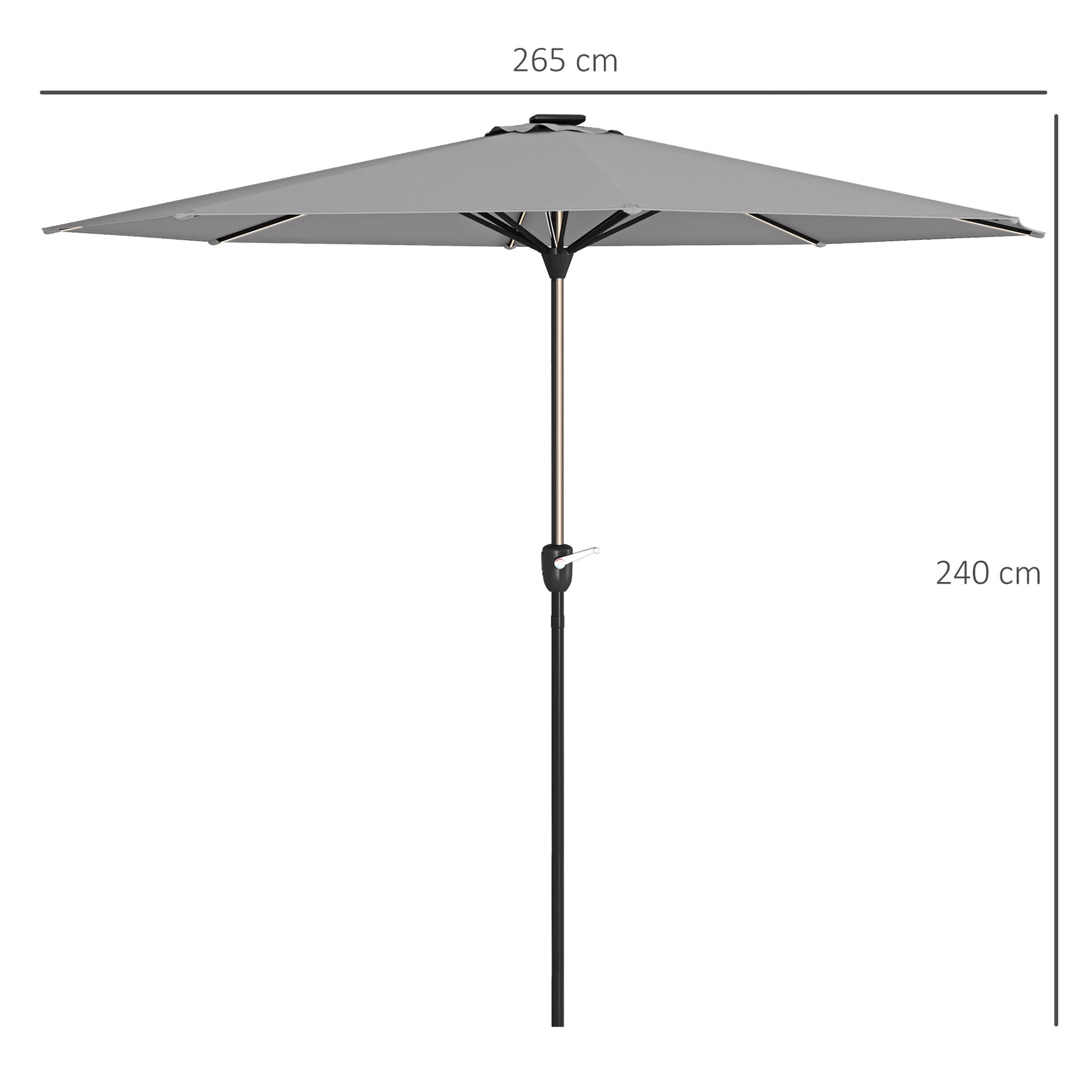 Outsunny Light Grey Solar-Powered LED Patio Umbrella with Crank Handle - ALL4U RETAILER LTD