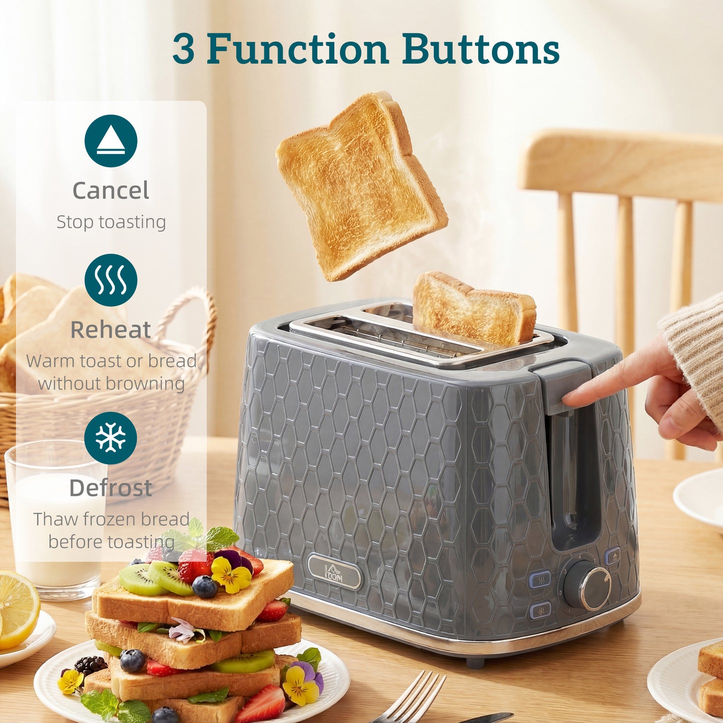 HOMCOM Kettle And Toaster Set 1.7L 3000W With Limescale Filter 2 Slice Toaster Seven Browning Controls Grey
