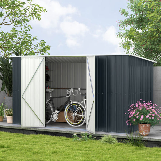 Outsunny 11 X 5.6ft Galvanised Steel Garden Shed With Lockable Doors Included Gloves For Outdoor Patio Garden Grey