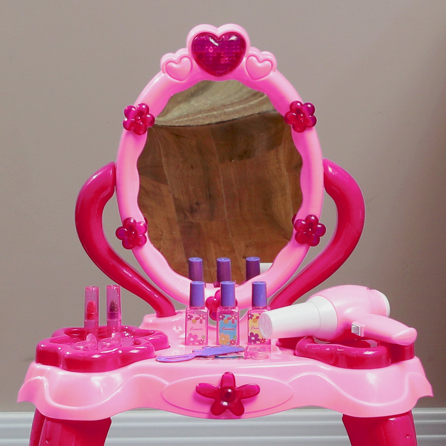 AIYAPLAY Pink Kids Vanity Set with Interactive Mirror, Music, and Accessories for Ages 3-6