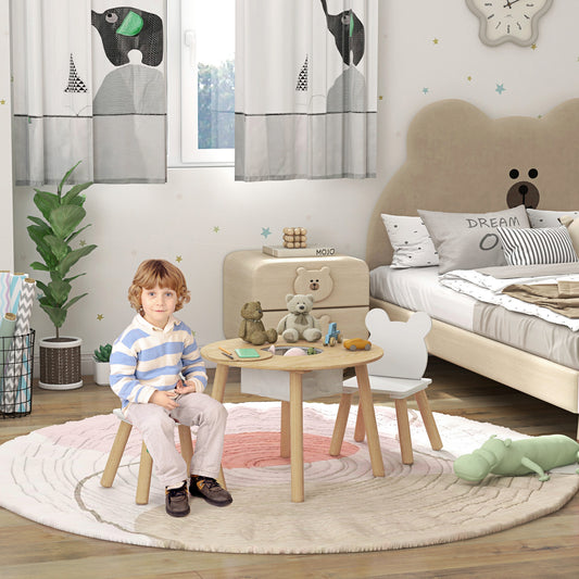 AIYAPLAY 3 Piece Kids Activity Table Set With Mesh Bag Bear Shaped Backrest For Arts And Crafts Reading And Dining