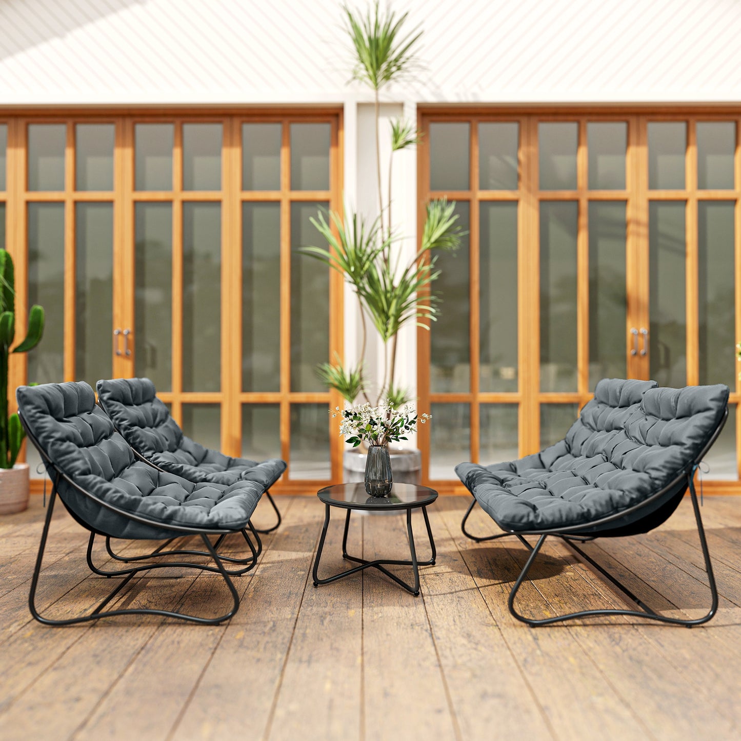 Outsunny Four Piece Curved Seat Garden Sofa Set With Table Outdoor Grey And Black