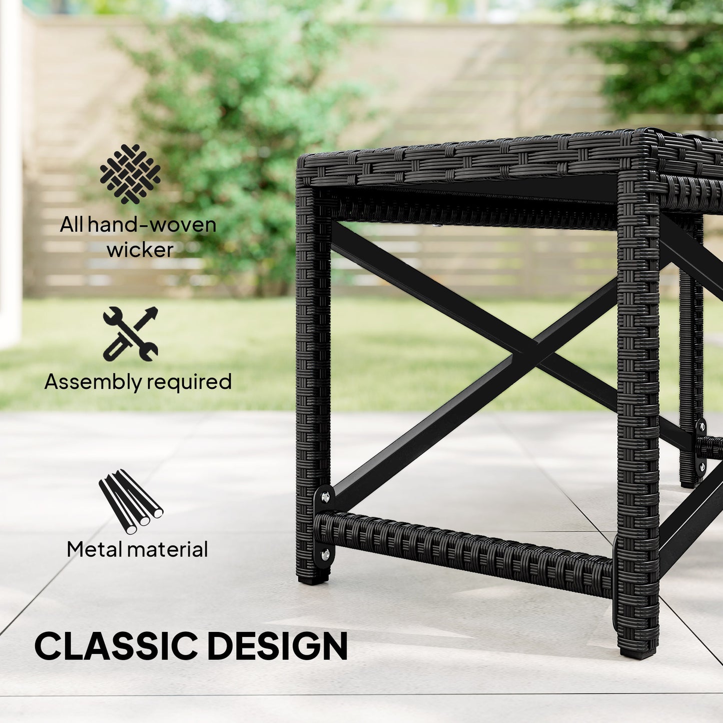 Outsunny Outdoor Coffee Table With X Shape Frame And Rattan Top For Patio Balcony Black