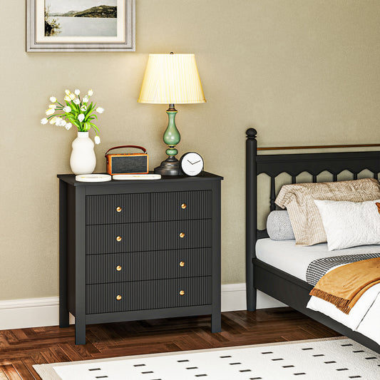 HOMCOM Five Drawer Chest Of Drawers In Black With Ridged Fronts And Gold Handles