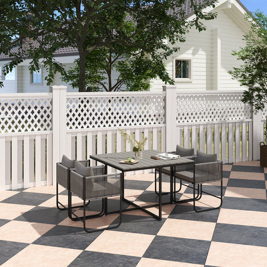 Outsunny 4 Seater Rattan Cube Garden Set With Cushions Outdoor Patio Dining Table And 4 Chairs Grey