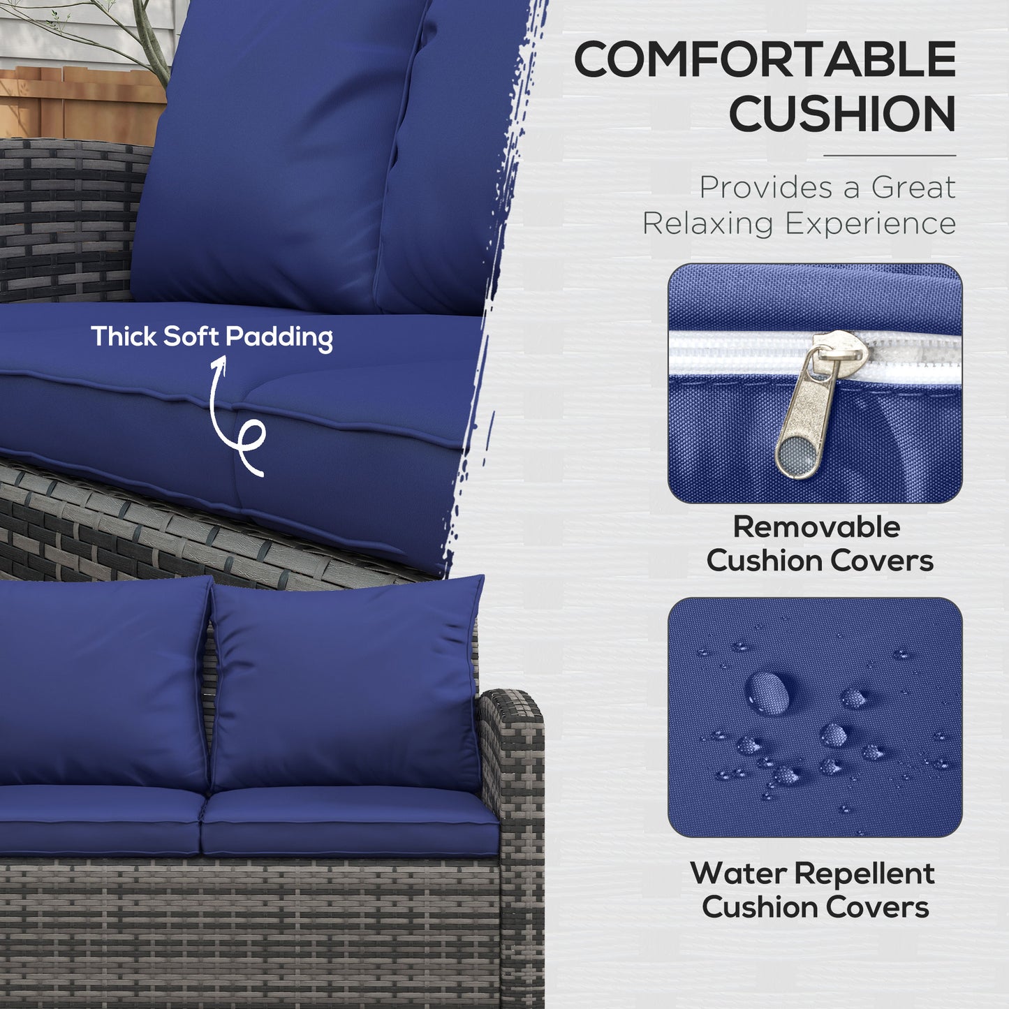 Outsunny 6 Piece Rattan Garden Furniture Set 7 Seater Navy Blue Wicker Sofa With Storage Tea Table And Side Table
