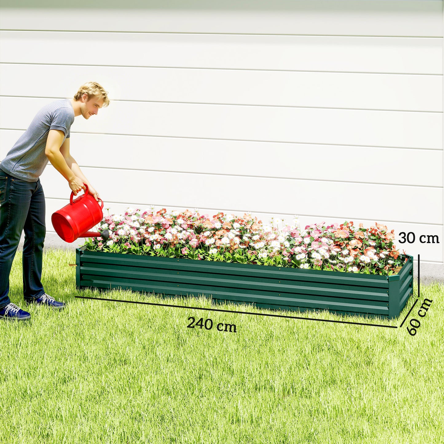 Outsunny 60 x 240cm Galvanised Steel Planter With Open Bottom Raised Garden Bed