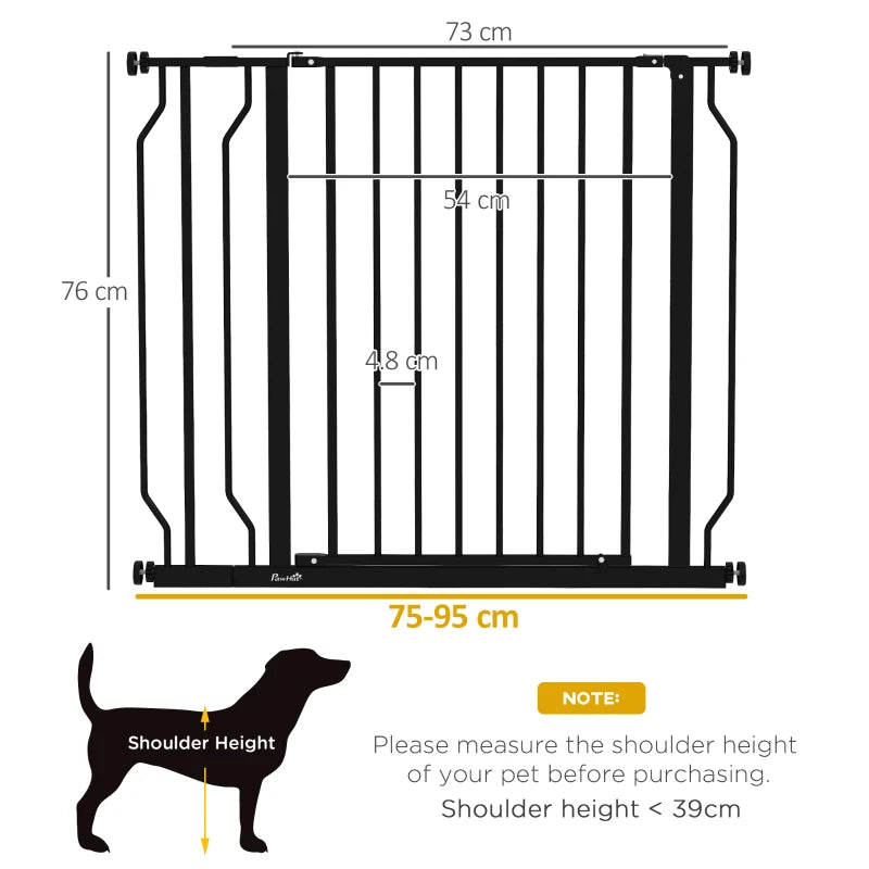 PawHut Wide Dog Safety Gate with Door, Pressure Mount Design - Ideal for Doorways, Hallways, Staircases - Black - ALL4U RETAILER LTD