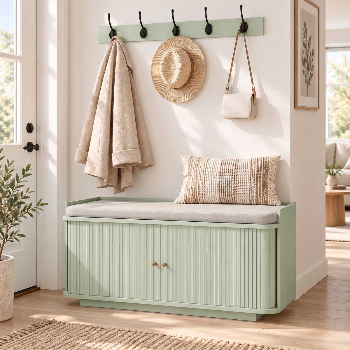 HOMCOM Hallway Storage Unit with Shoe Cabinet, Bench and 5 Coat Hooks