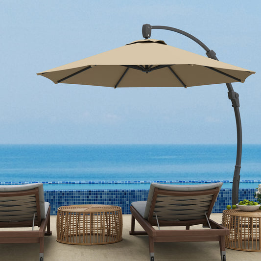 Outsunny 3M Garden Cantilever Parasol With Crank Round Umbrella Aluminium Frame Cross Base 360 Rotation Khaki