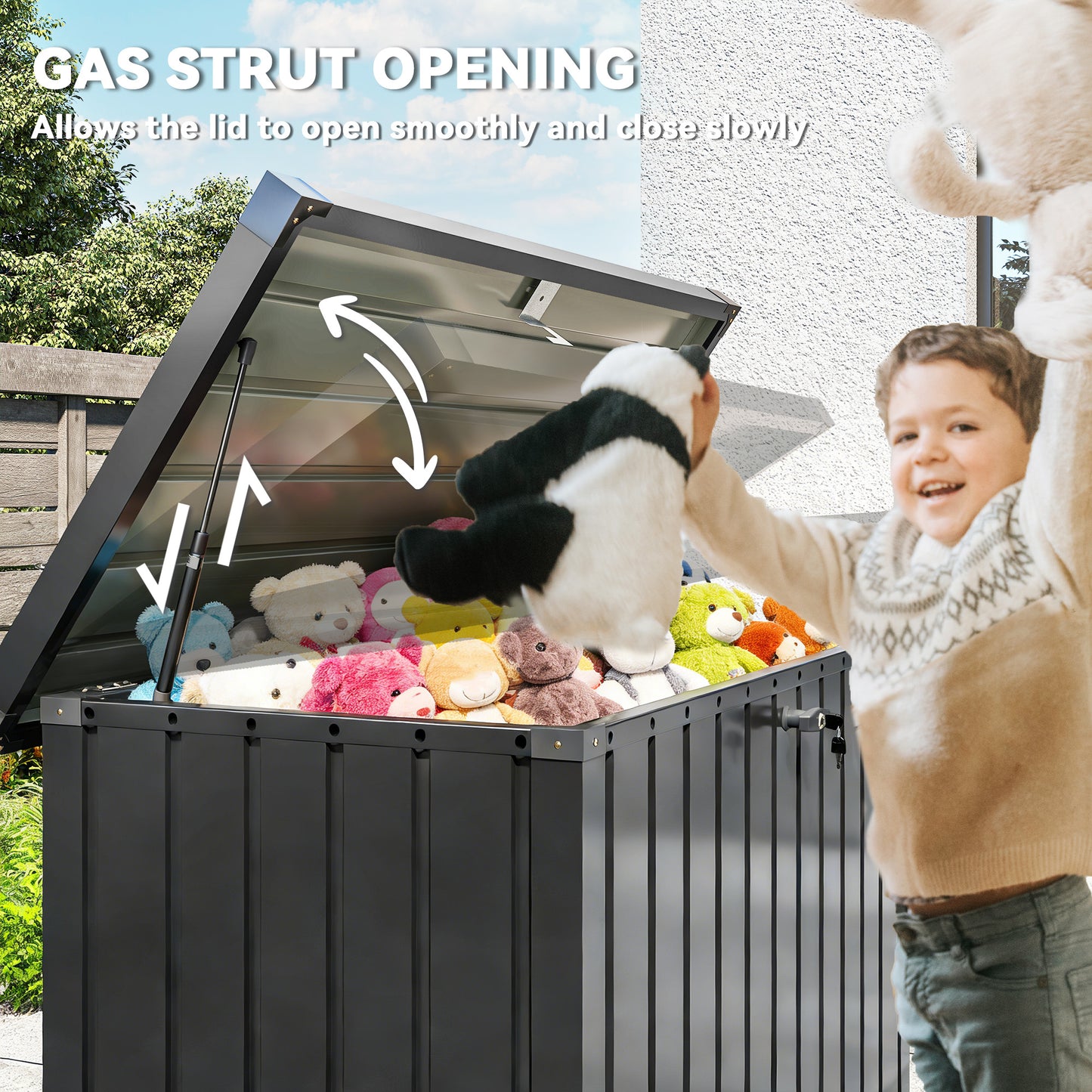 Outsunny 400L Galvanised Steel Garden Storage Box Black Weatherproof Outdoor Cushions Tools Storage