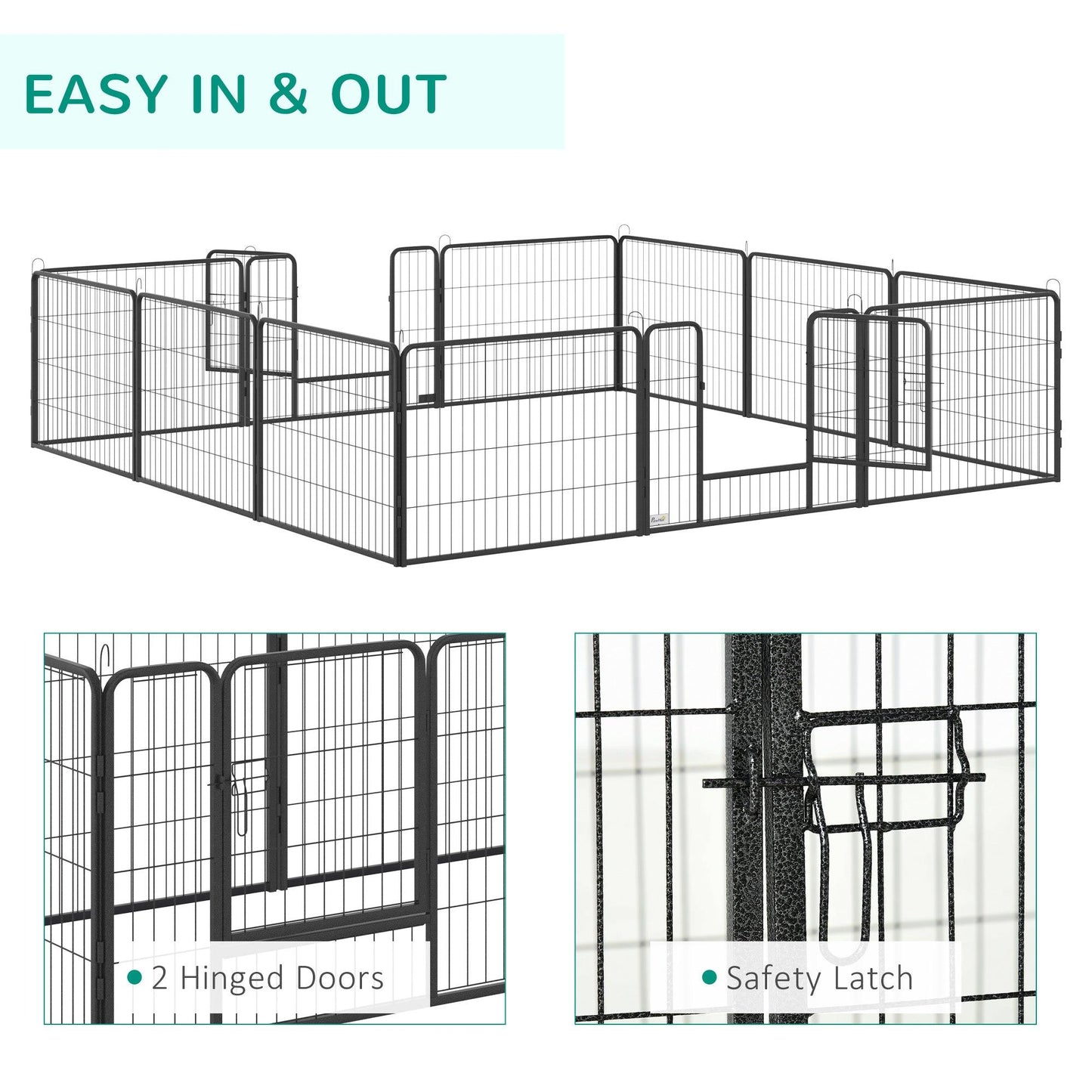 PawHut Foldable Pet Playpen, 12 Panels Dog Exercise Fence, 2 Doors Locking Latch - ALL4U RETAILER LTD