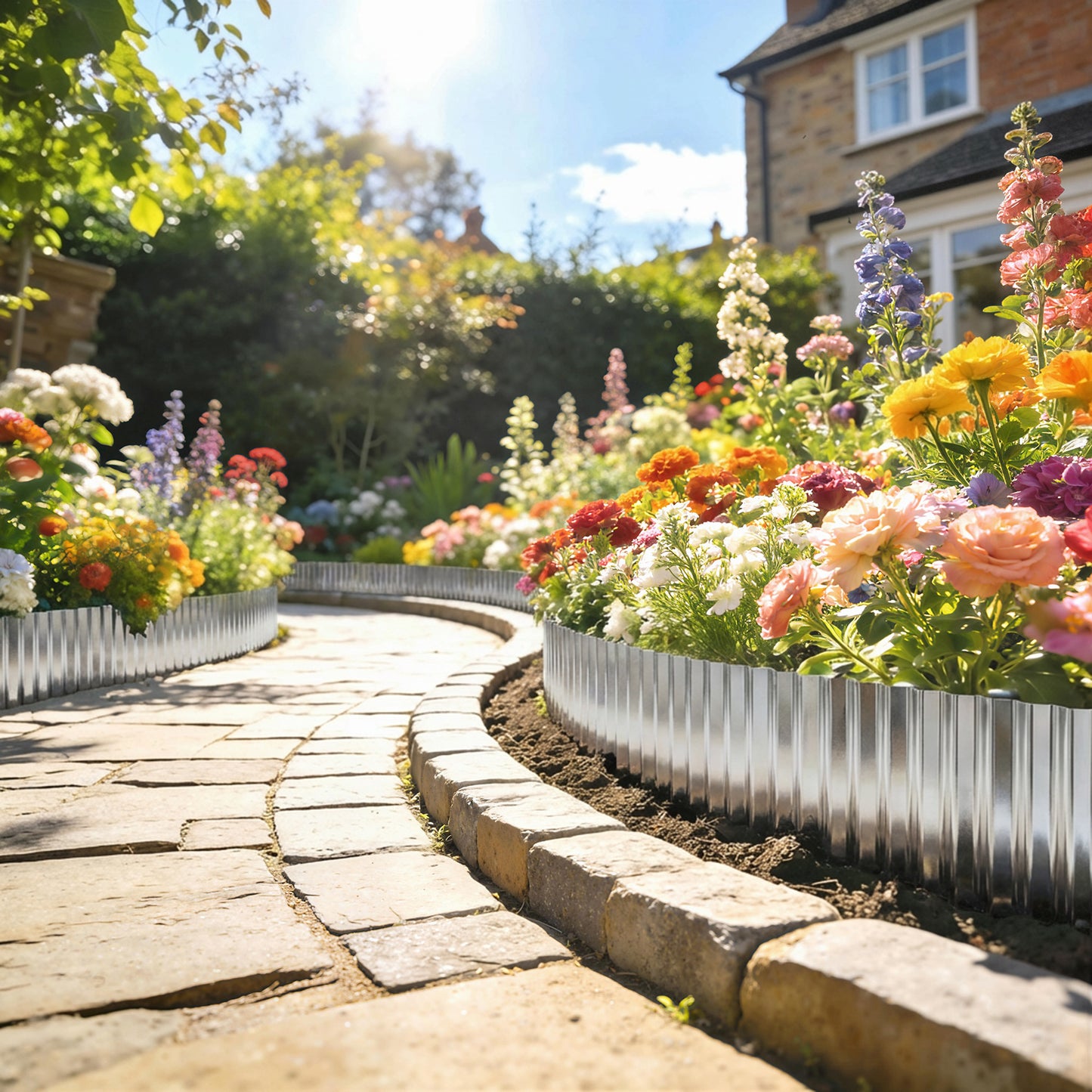 Outsunny Metal Garden Edging Border 8 Inch By 21.3 Foot Corrugated Heavy Duty Galvanised Steel Lawn Edging Silver Tone