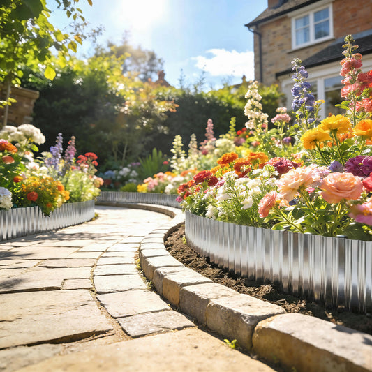 Outsunny Metal Garden Edging Border 8 Inch By 21.3 Foot Corrugated Heavy Duty Galvanised Steel Lawn Edging Silver Tone