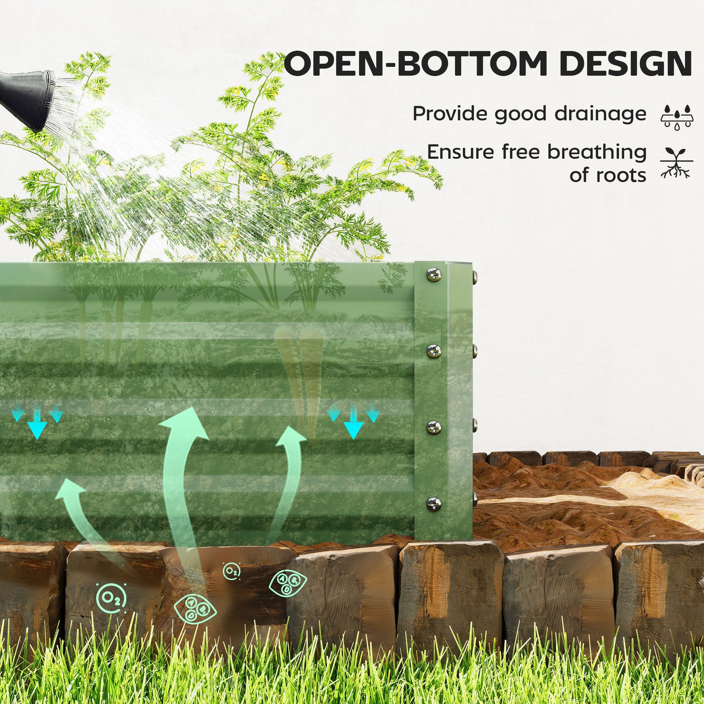 Outsunny Set Of Two 110 x 50 cm Galvanised Steel Planter Boxes Light Green For Gardens And Patios
