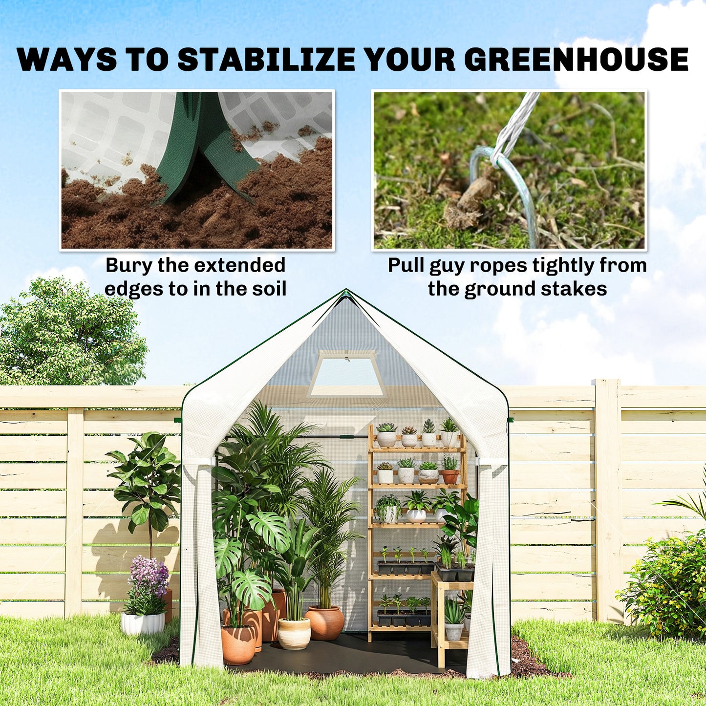 Outsunny Walk In Greenhouse For Outdoors With Steel Frame Large Plant House With Roll Up Door PE Ground Cover White