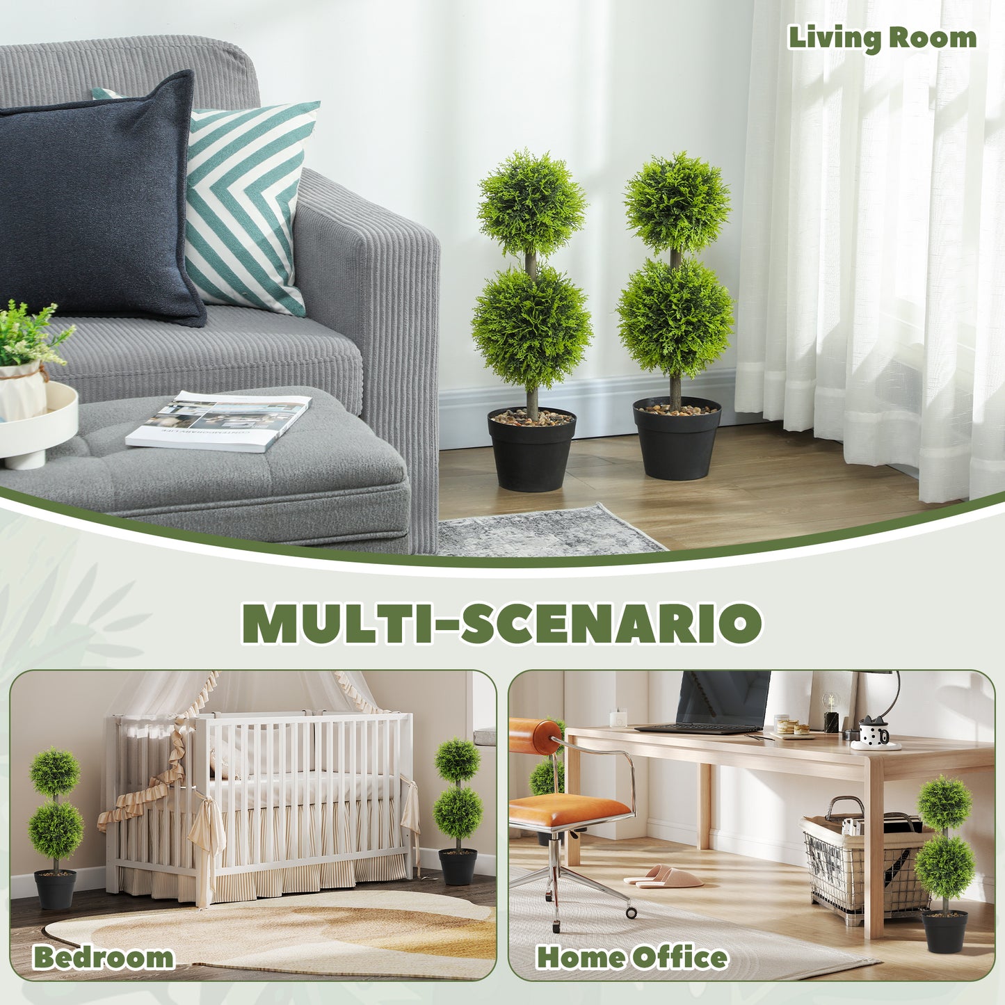 HOMCOM Set Of 2 Decorative Artificial Topiary Ball Boxwood Trees In Pots UV Protected For Indoor And Outdoor Decor 60cm