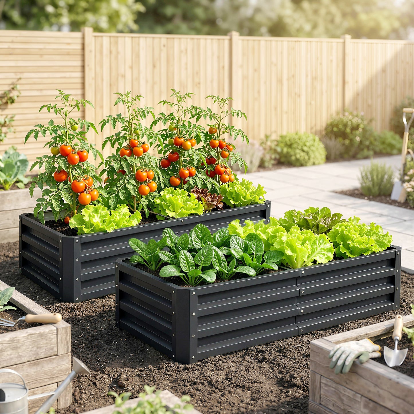 Outsunny Set Of 2 Galvanized Raised Garden Beds For Herbs And Vegetables Outdoor Planters For Patio Balcony Grey