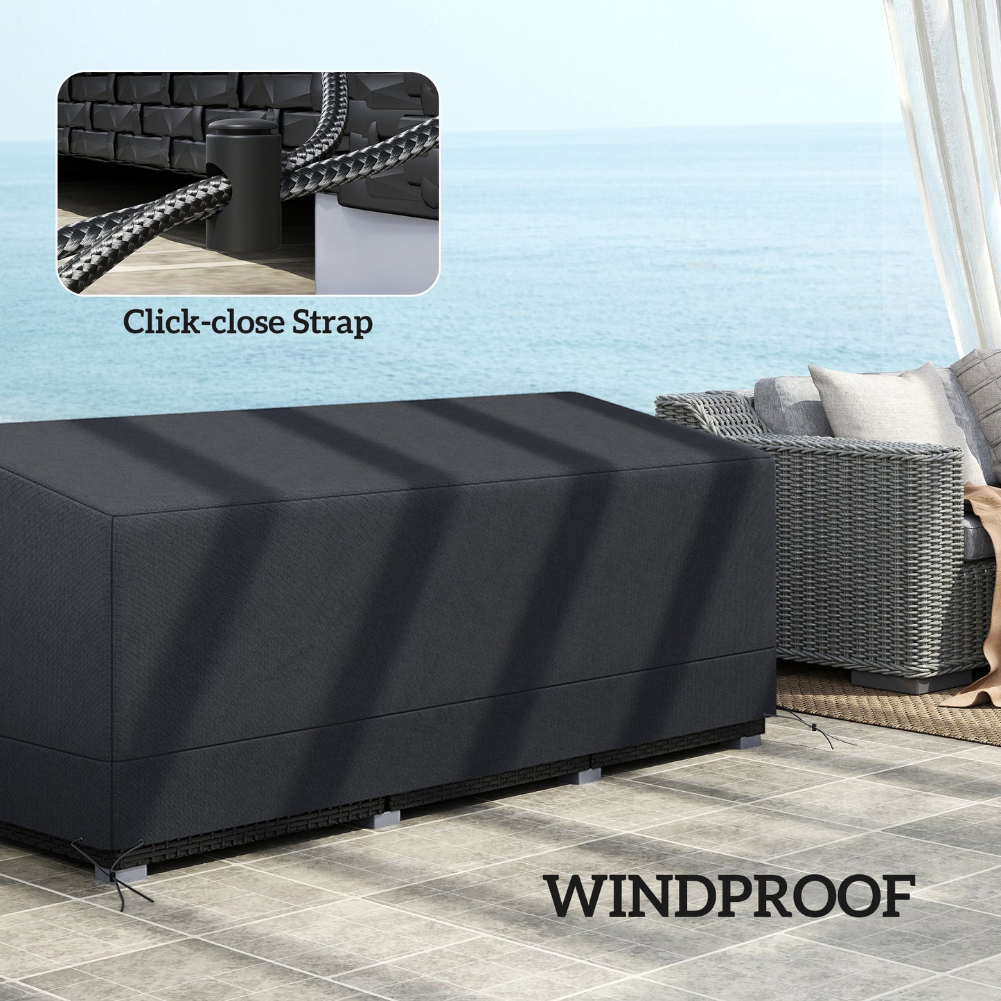 Outsunny Rectangular Patio Furniture Cover Waterproof for 3 Seater Bistro Set 190x72x76cm UV 600D Oxford Black