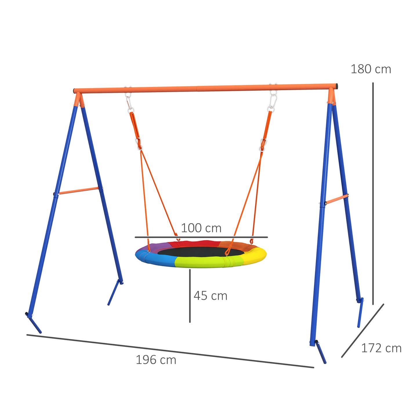 Outsunny Colorful A-Frame Metal Nest Swing Set for Kids - Dual Seat Outdoor Fun - ALL4U RETAILER LTD