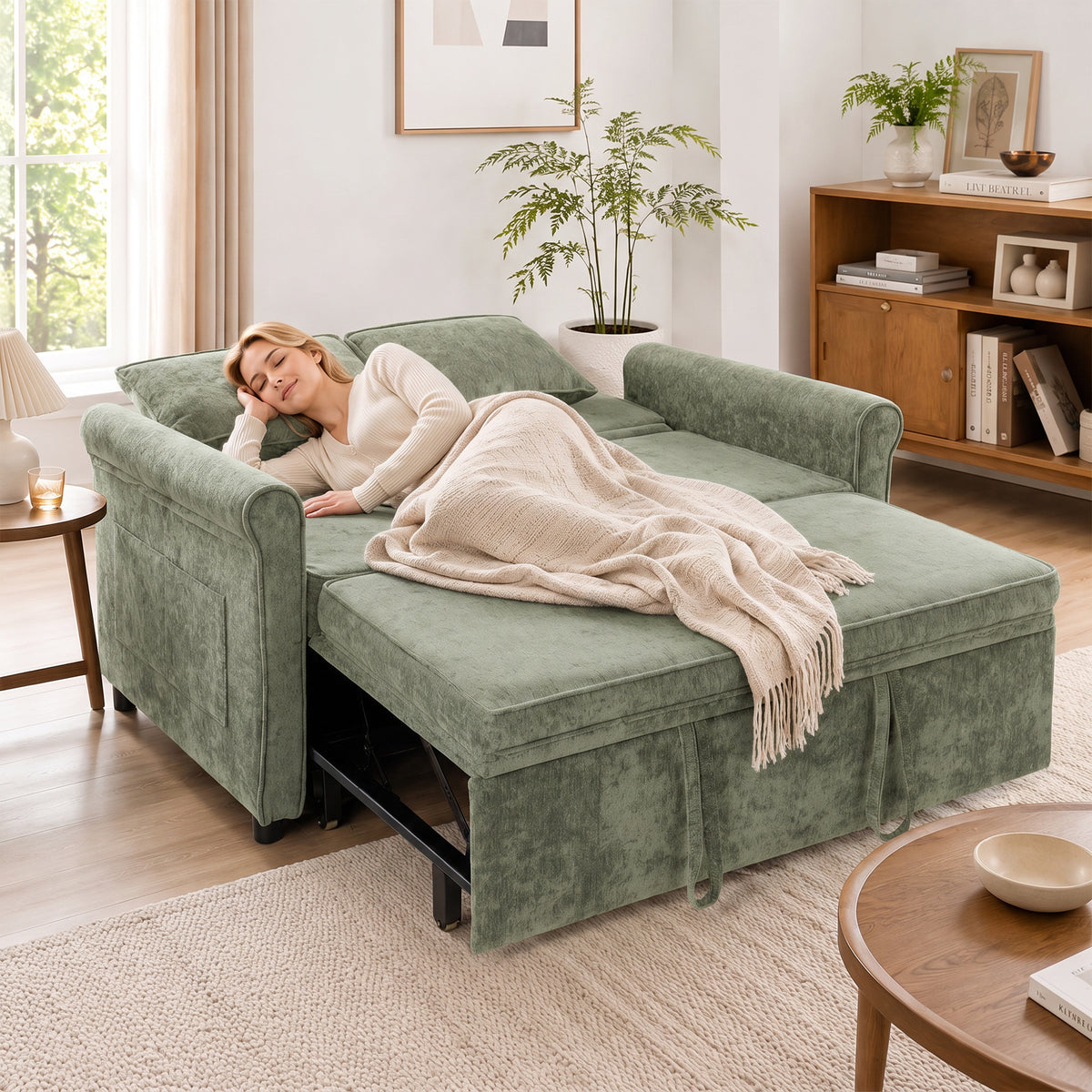 Homcom 2 Seater Sofa Bed Chenille Pull Out Sleeper With Adjustable Backrest