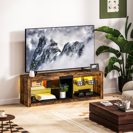 HOMCOM TV Stand Cabinet With LED Lights And Remote For 65 Inch TVs Rustic Brown Entertainment Centre