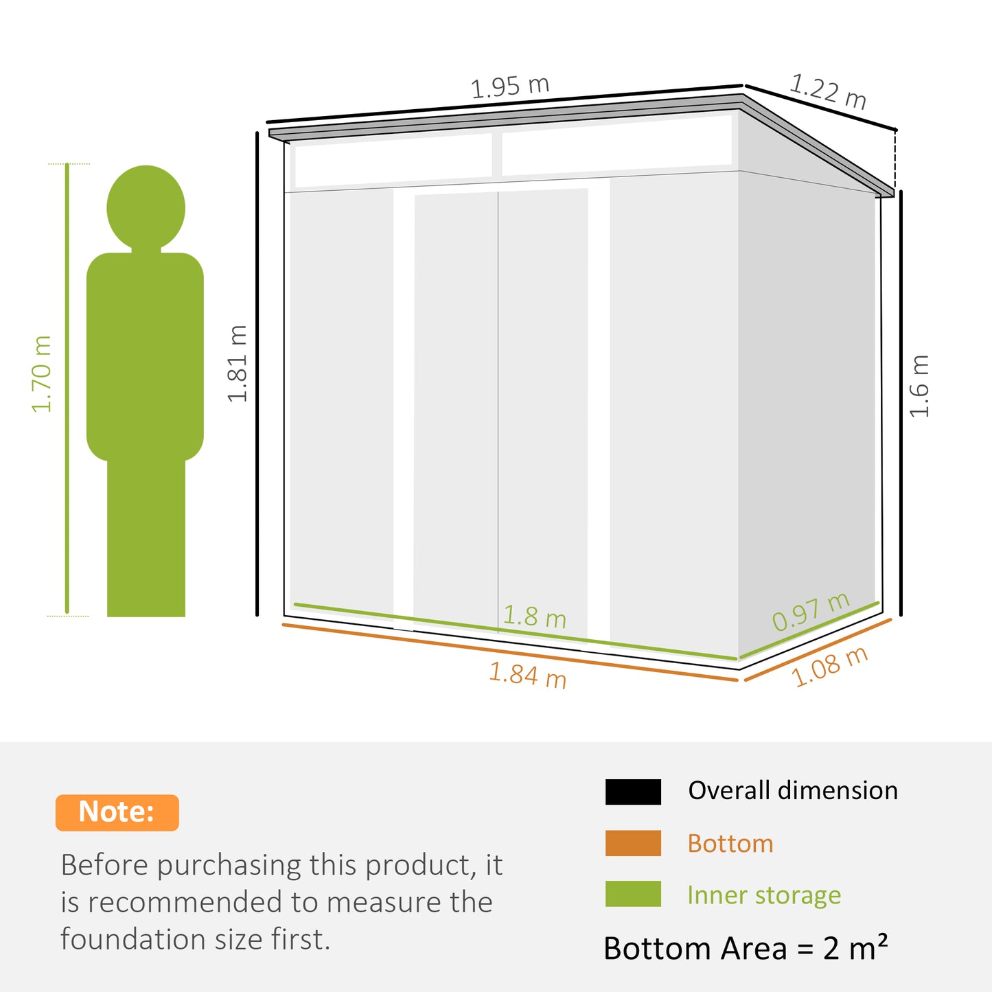 Outsunny Six Point Five By Four Feet Galvanised Metal Shed With Lockable Double Sliding Doors Vents Light Grey
