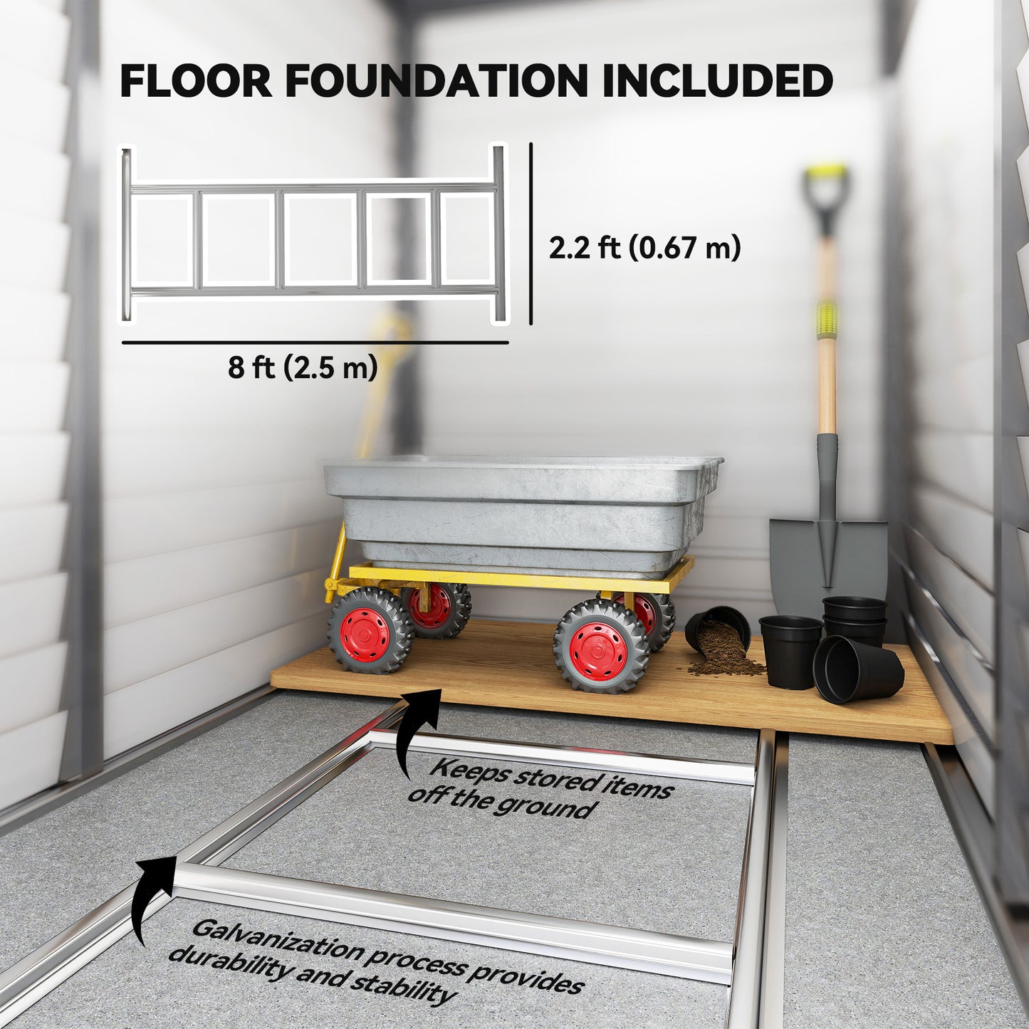 Outsunny 5x9ft Galvanised Metal Garden Shed With Foundation Kit Lean To Lockable Doors Gloves And 2 Air Vents Grey