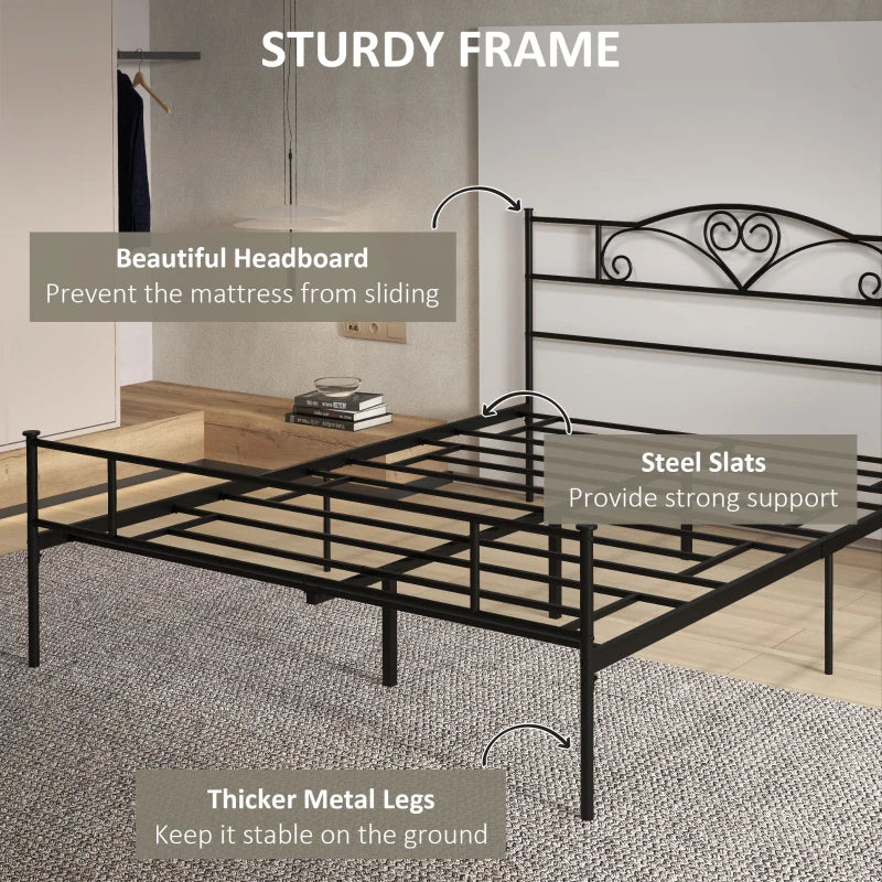 HOMCOM King Size Bed Frame - 5ft4 Metal Bed Base with Headboard and Footboard, 31cm Underneath Storage Space for Bedroom