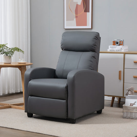 HOMCOM Recliner Armchair Massage Faux Leather Push Back Reclining Chair with Adjustable Leg Rest and Side Pocket Grey