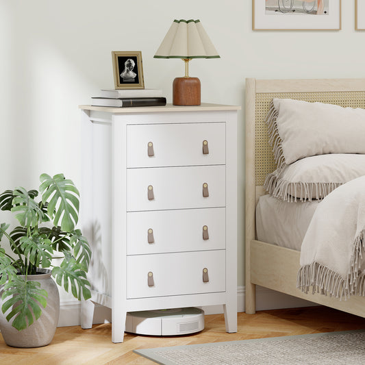 HOMCOM 4 Drawer Chest Of Drawers White With PU Leather Handles And Metal Runners 60 X 40 X 98 Cm Bedroom Furniture