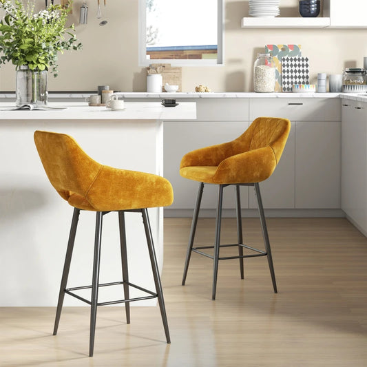 HOMCOM Set of 2 Brown Velvet-Feel Bar Stools - Modern Counter Height Chairs - ALL4U RETAILER LTD