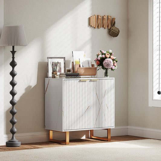 HOMCOM Elegant Storage Sideboard White and Gold Tone with Adjustable Shelves and Two Cabinets