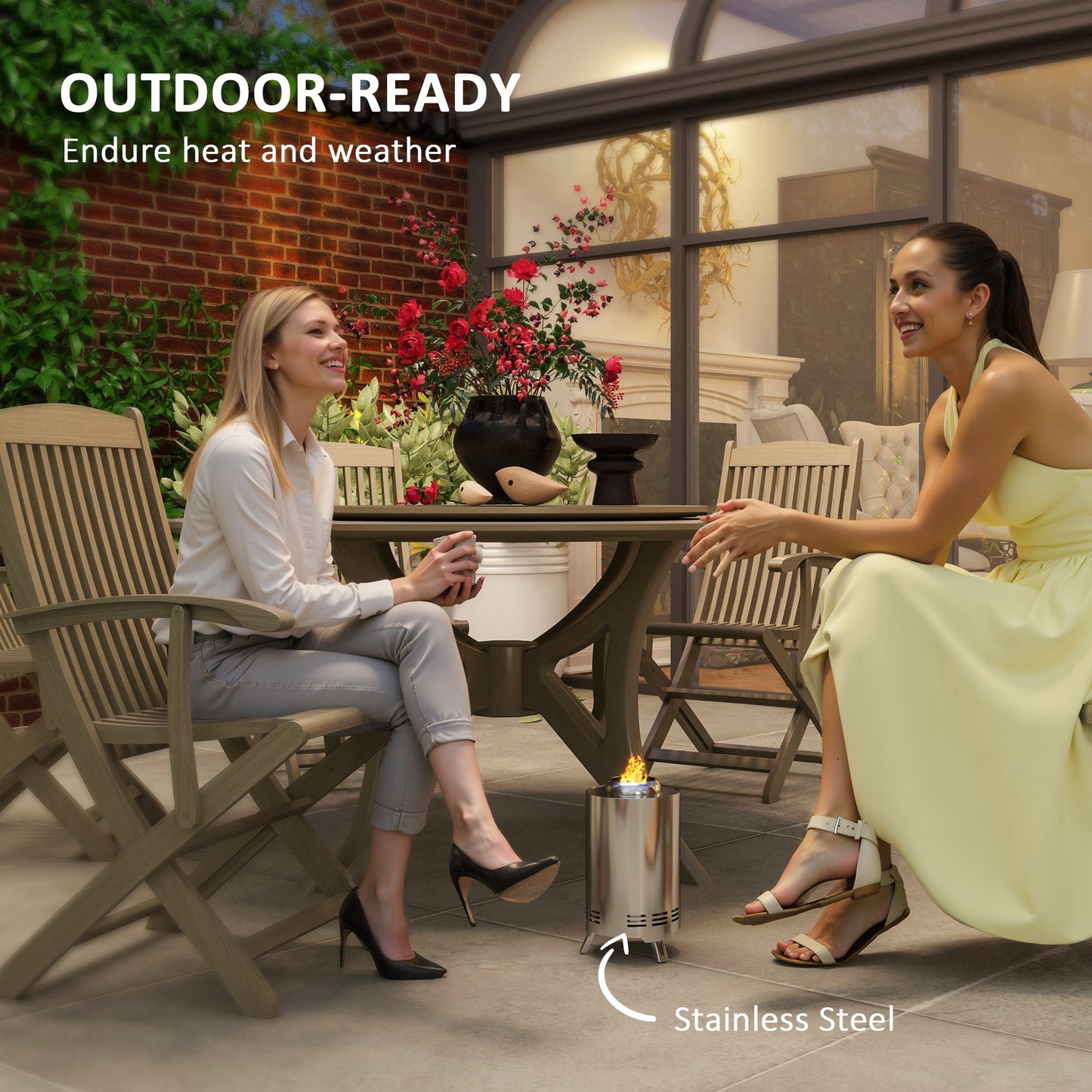 Outsunny Smokeless Fire Pit Stainless Steel 16x16cm Wood Or Pellet Fueled Poker For Garden Camping Silver Tone