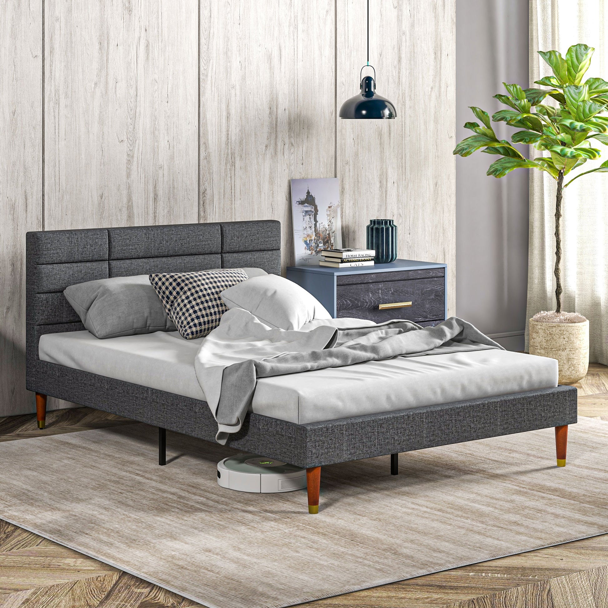 HOMCOM 4ft5 Stylish Upholstered Double Bed Frame with Underbed Storage and Tufted Headboard – No Box Spring Required - ALL4U RETAILER LTD