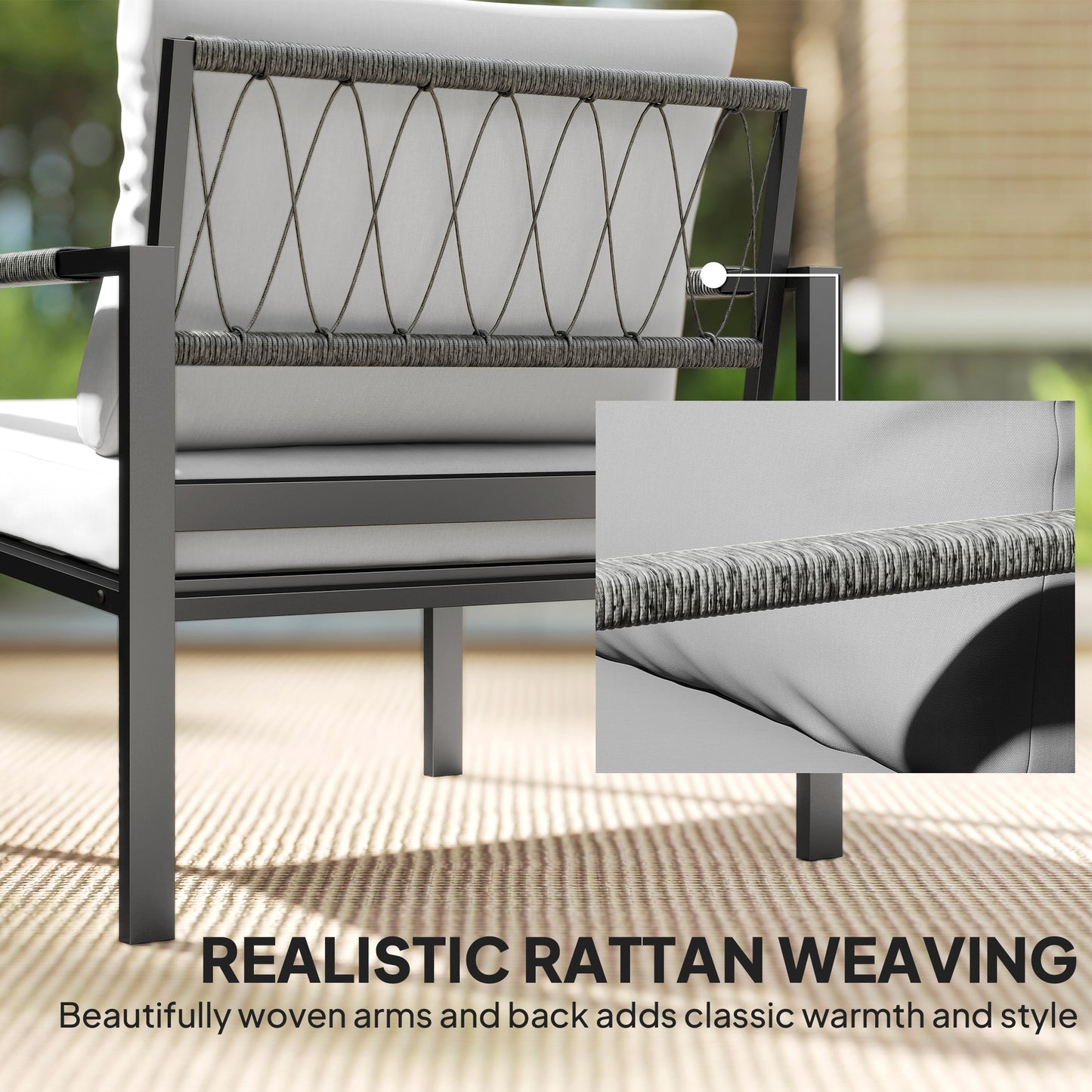 Outsunny 5 Piece Garden Furniture Set With Thickened Cushions Sofa Loveseat Armchairs And Coffee Tables Light Grey