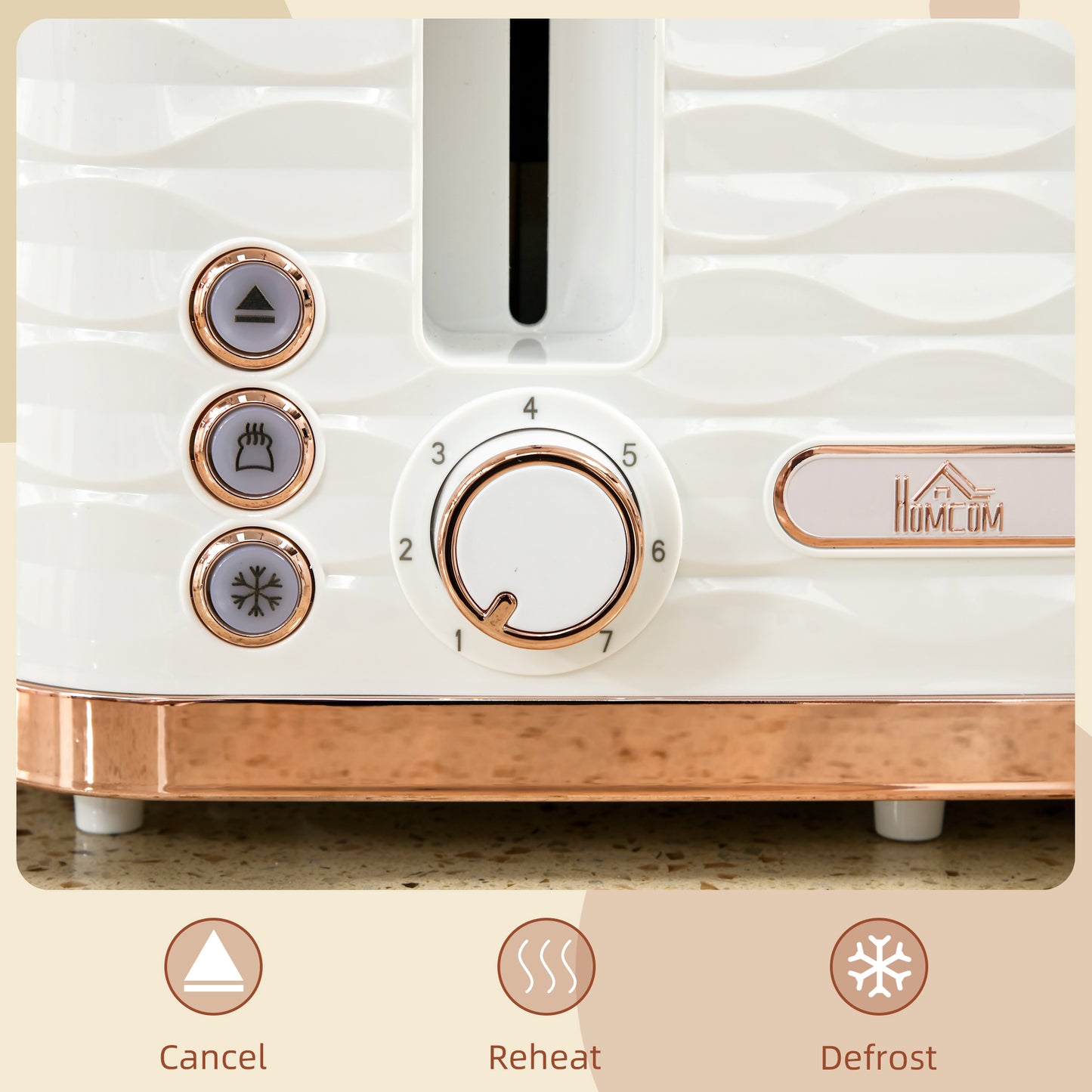 HOMCOM Four Slice Rippled Toaster With Automatic Centering And Seven Toast Levels White