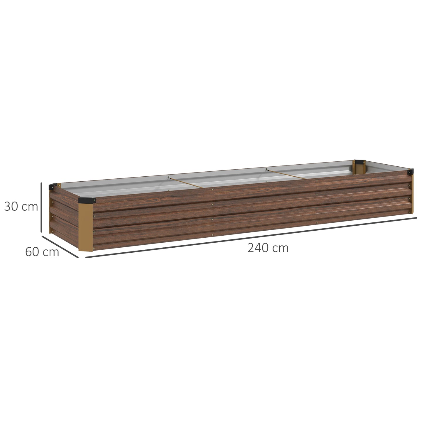 Outsunny 60 by 240cm Galvanised Steel Planter Open Bottom Brown Raised Garden Bed