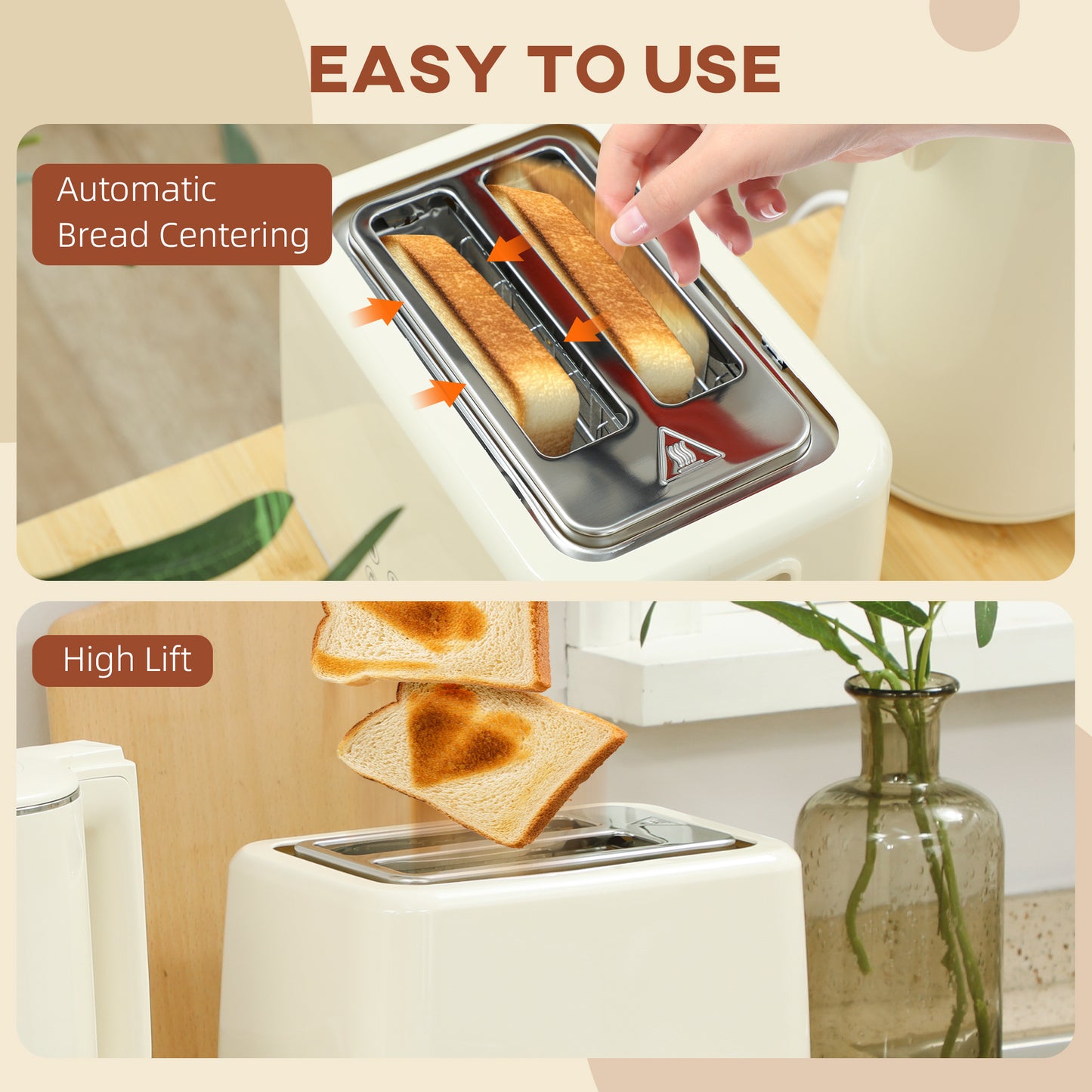 HOMCOM Kettle and Toaster Set 1.5L 3000W 2 Slice Toaster with Browning Levels Defrost Reheat Keep Warm