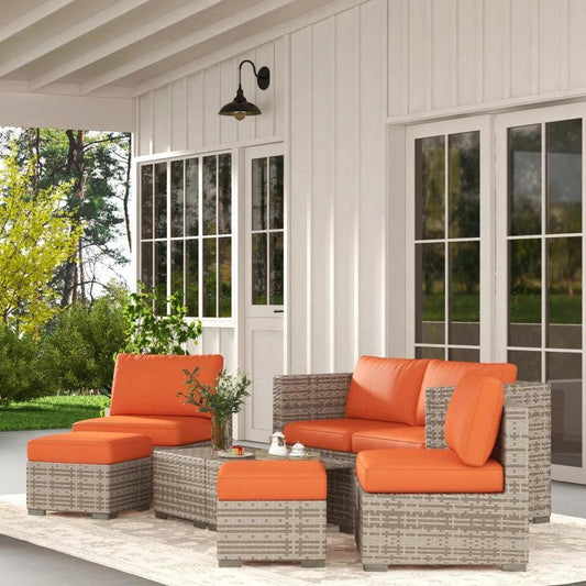 Outsunny 8-Piece Outdoor Patio Furniture Set - Rattan Sofa Set with Footstools and Coffee Tables for Stylish and Comfortable Outdoor Living - ALL4U RETAILER LTD
