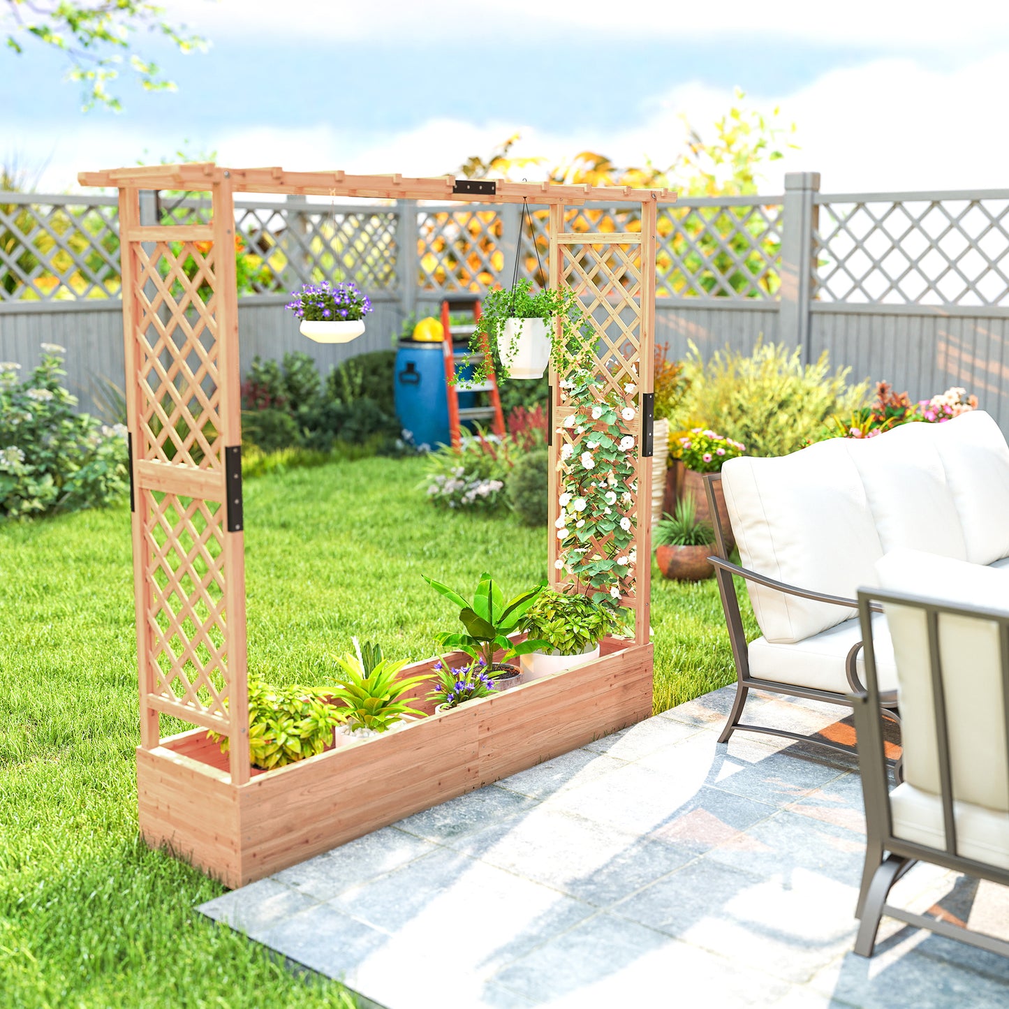 Outsunny Fir Wood Planter and Trellis Garden Bed 171 x 39 cm with Dual Side Trellises for Climbing Plants