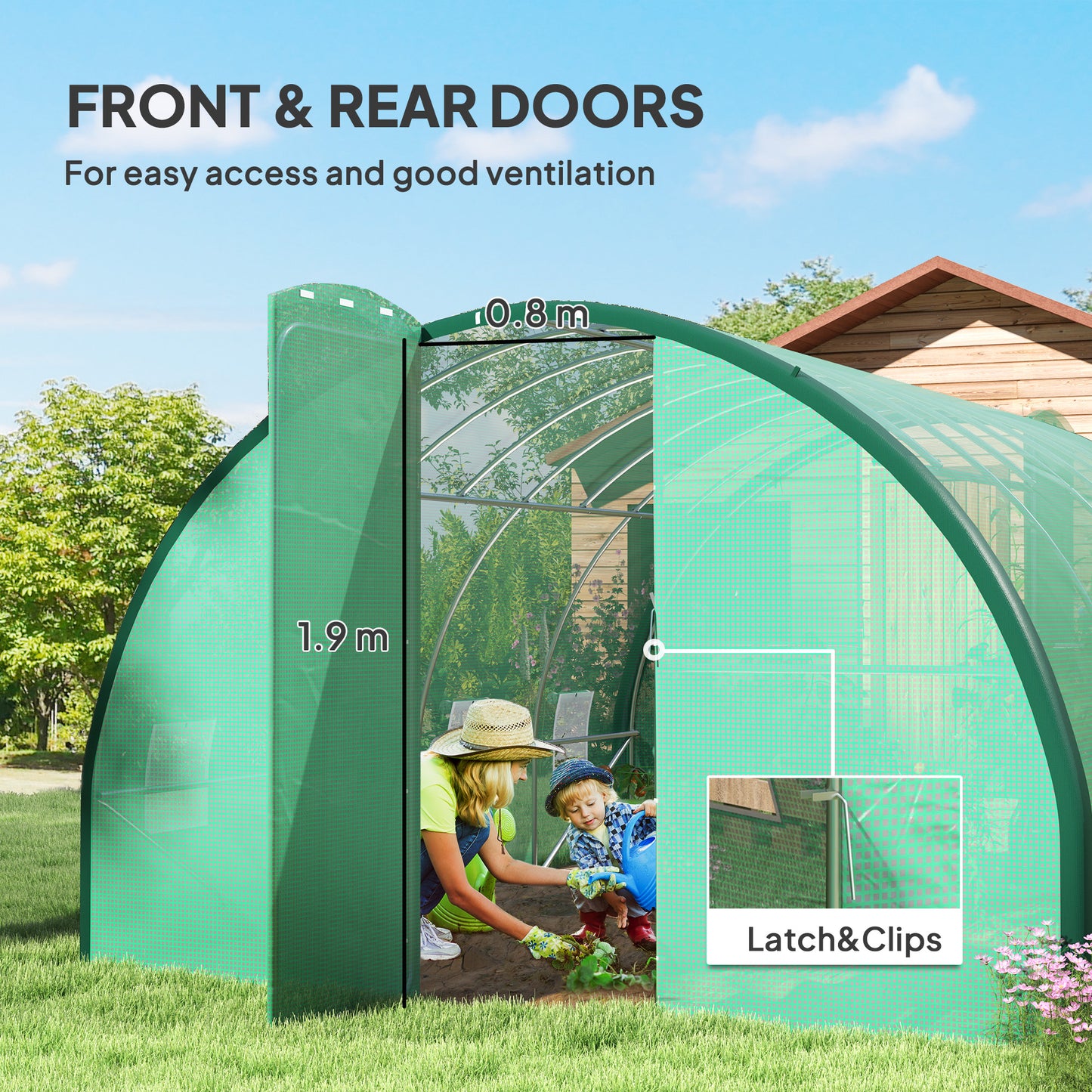 Outsunny 4 x 3 m Polytunnel Greenhouse With Windows And Doors Galvanised Steel Frame Green